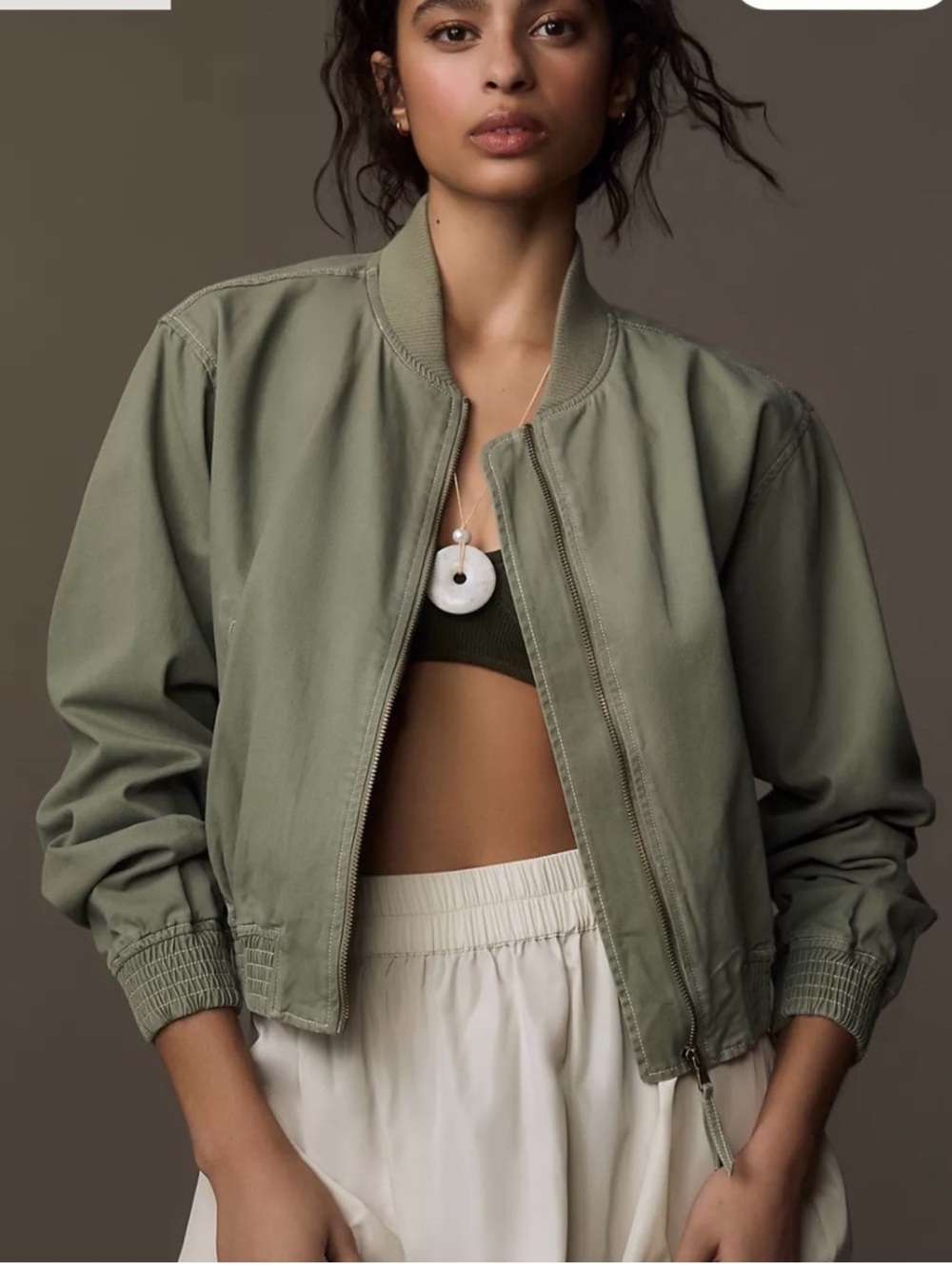 Pilcro Anthropologie Bomber Jacket Women’s Medium Olive Green Crop B26